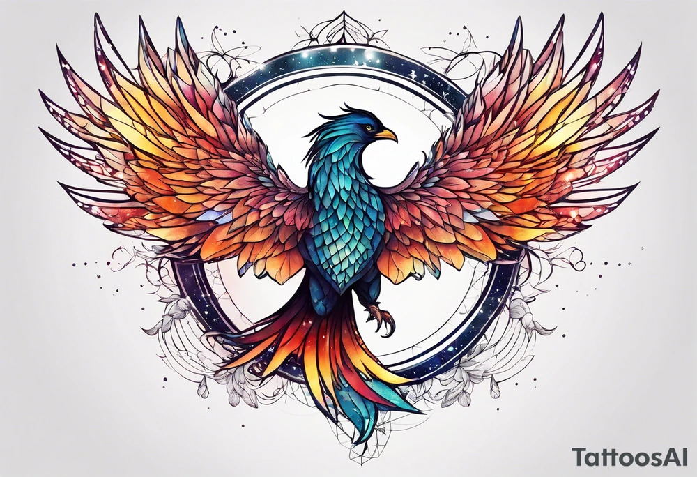 Constellation, animal phoenix , snow , géométric , flower tattoo idea