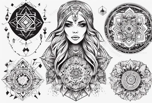 beautiful woman mixed with geometric objects like a mandalas tattoo idea