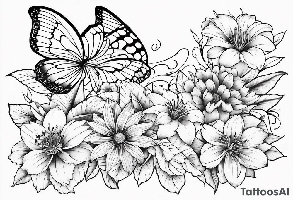 Butterflies with lilys, asters and morning glories tattoo idea