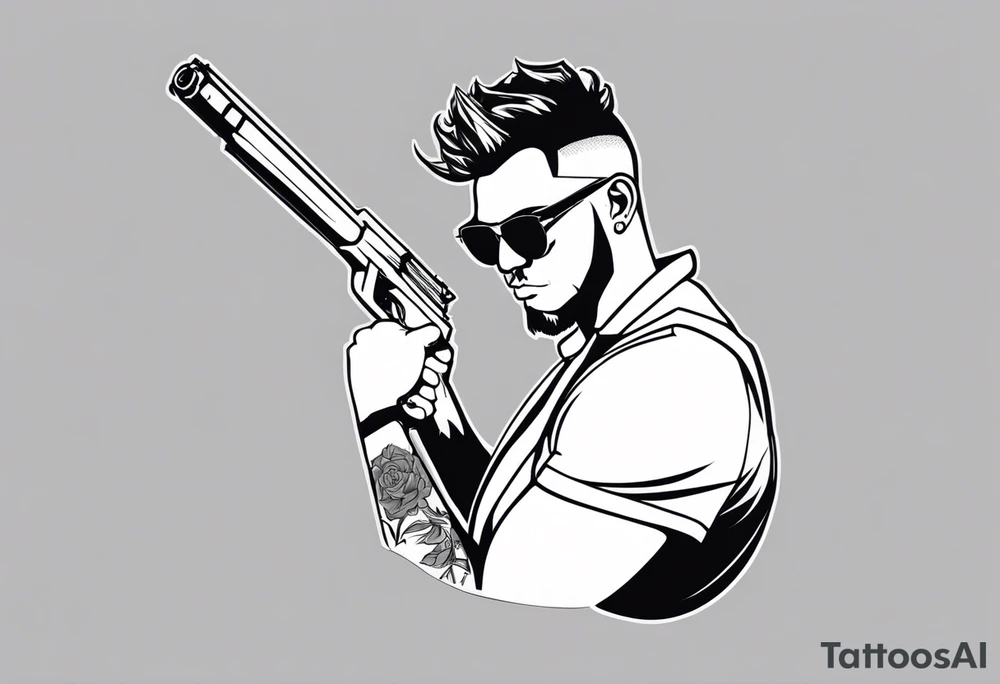capricorn man with sunglasses and gun tattoo idea