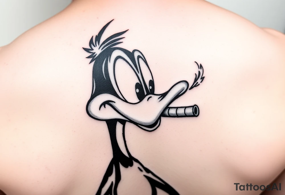 Older Daffy duck smoking a cigar tattoo idea
