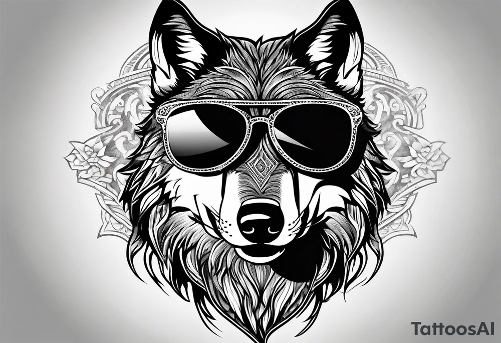 Badass wolf wearing sunglasses tattoo idea