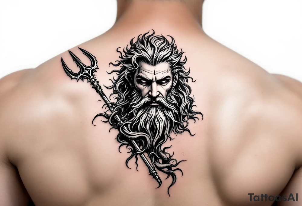 Neptune god of the sea with trident tattoo idea