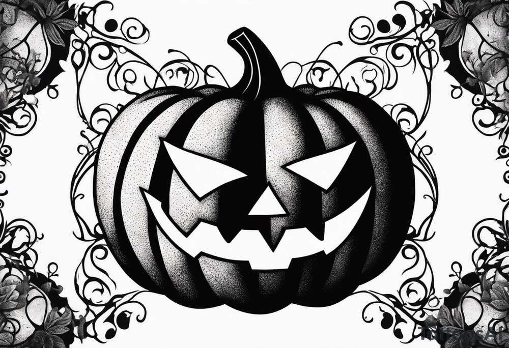 Scary Halloween pumpkin with vines tattoo idea