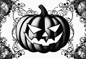 Scary Halloween pumpkin with vines tattoo idea