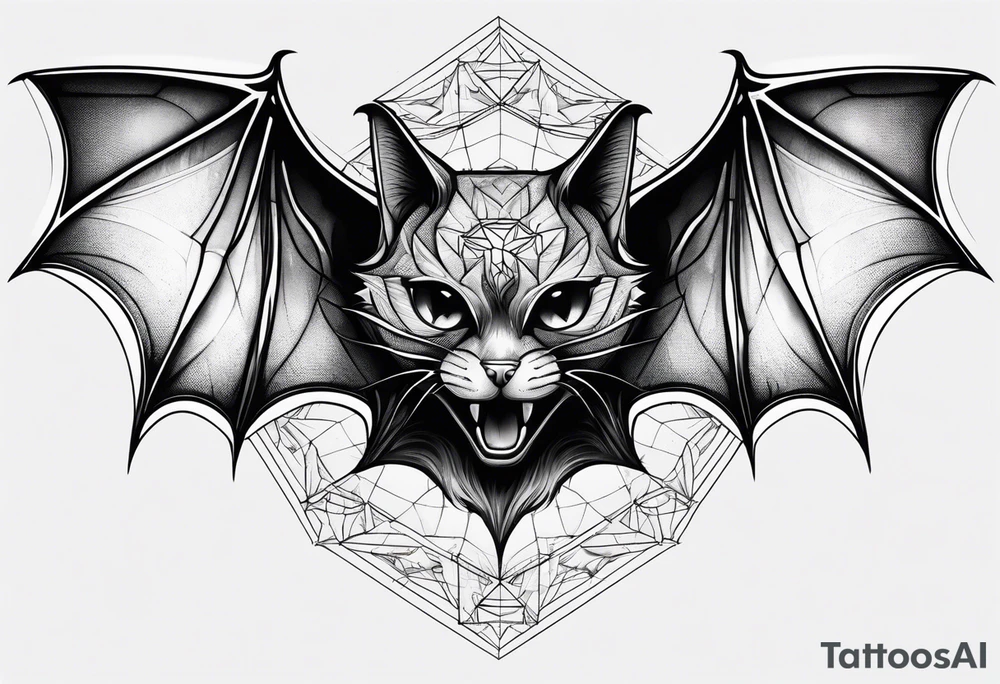 Bat, cat Head, upside down, wings made of spider web, wings wide open tattoo idea Bat, cat Head, upside down, wings made of spider web, wings wide open tattoo idea