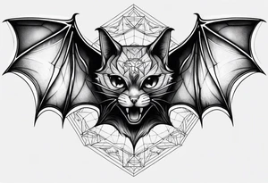 Bat, cat Head, upside down, wings made of spider web, wings wide open tattoo idea