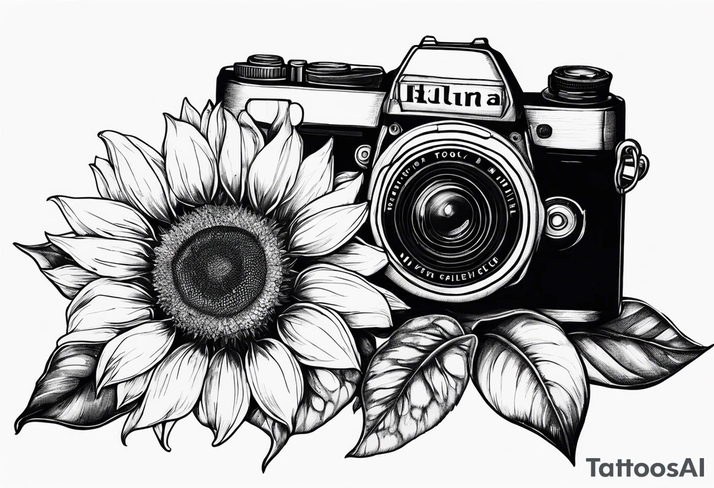 sunflower, camera, flower rose , book tattoo idea