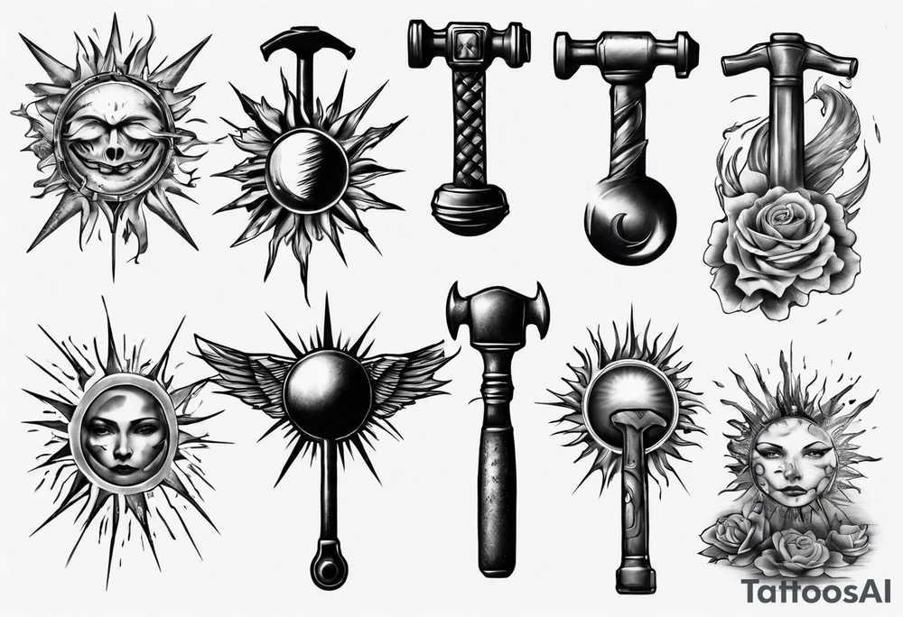 Sun hug a hammer tattoo idea