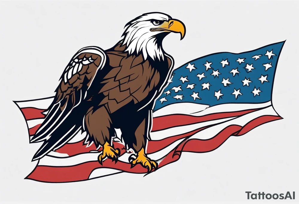 eagle flying holding American flag with beak tattoo idea