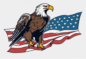 eagle flying holding American flag with beak tattoo idea