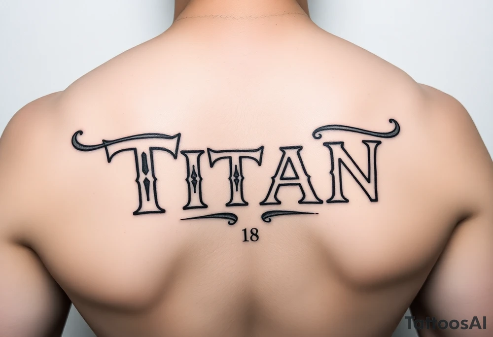 Name ‘Titan’ with birthday, Greek mythology inspired font tattoo idea