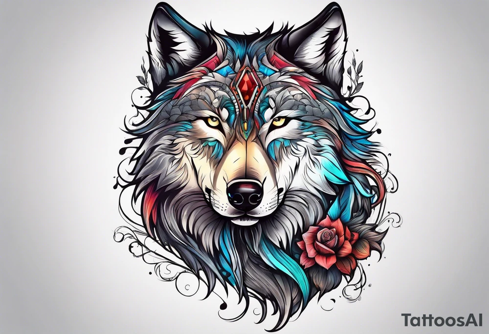 Wolf with beard tattoo idea