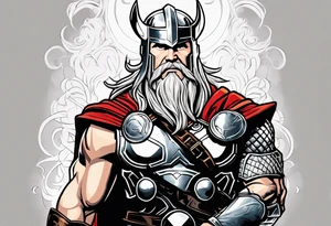 The Mighty Thor not so muscular profile with Mjolnir with the entire design shown tattoo idea
