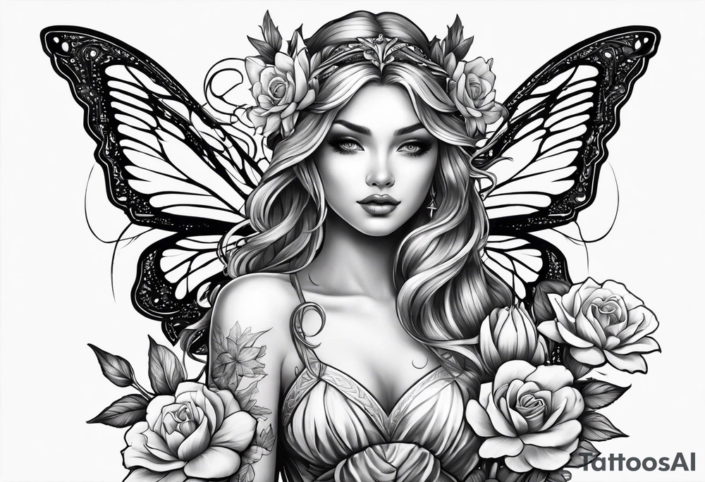Fairy with flowers tattoo idea
