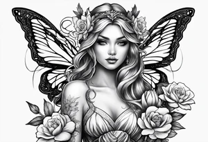 Fairy with flowers tattoo idea
