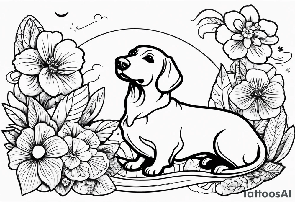 Grandma memorial who loved wiener dogs, flowers, tropical things tattoo idea