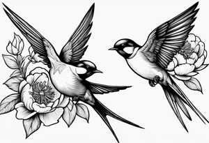 Two swallows in flight with peonies tattoo idea