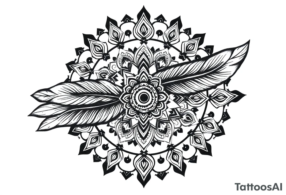 spiritual feather indian mandala shaman rune tattoo idea