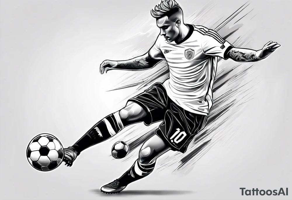 Soccer guy shooting ball tattoo idea
