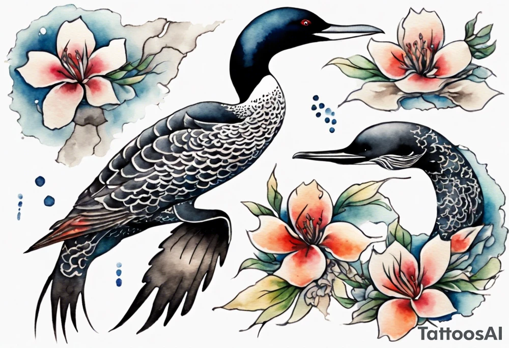 watercolor of an ancient loon tattoo idea