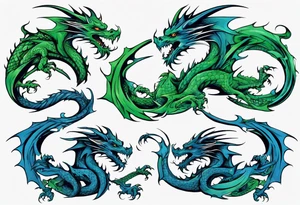 2 dragons one green and other blue tattoo idea