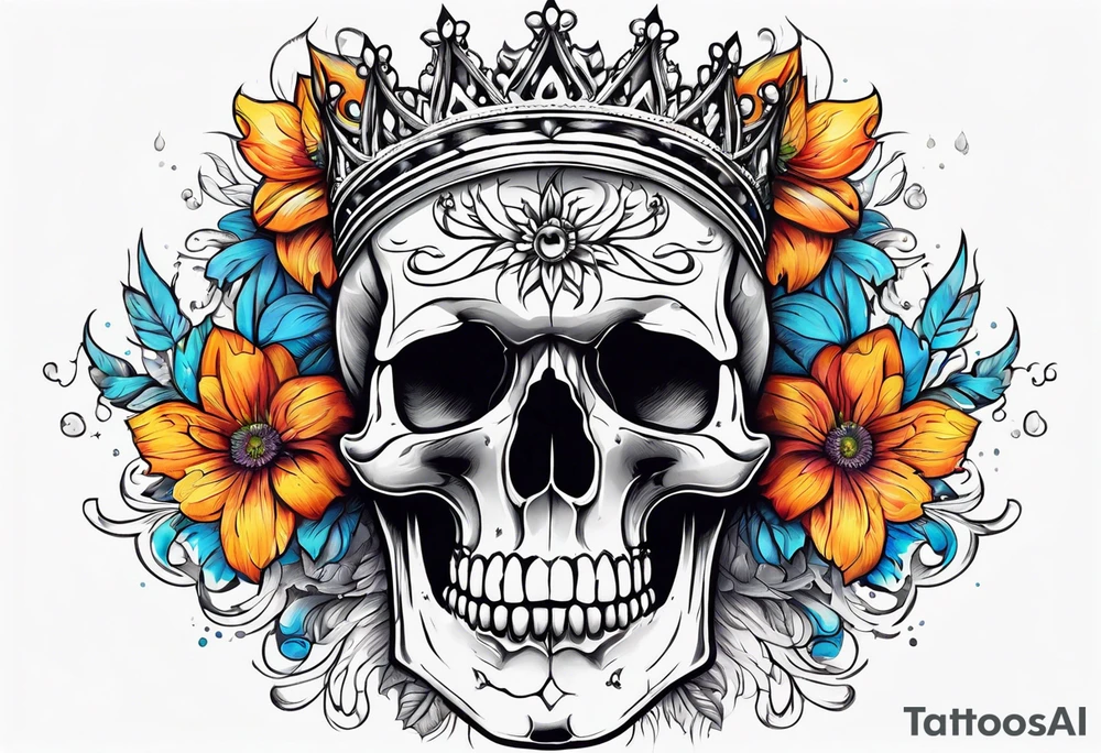skull crown flowers growing tattoo idea