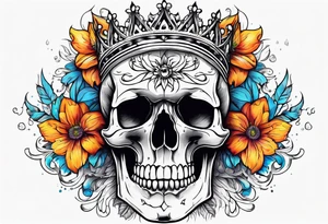 skull crown flowers growing tattoo idea