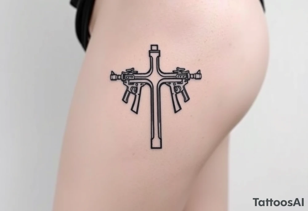 Cross with guns and 
money tattoo idea