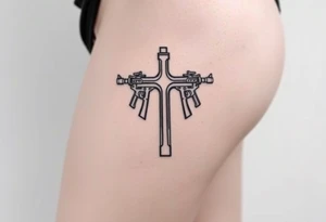 Cross with guns and 
money tattoo idea