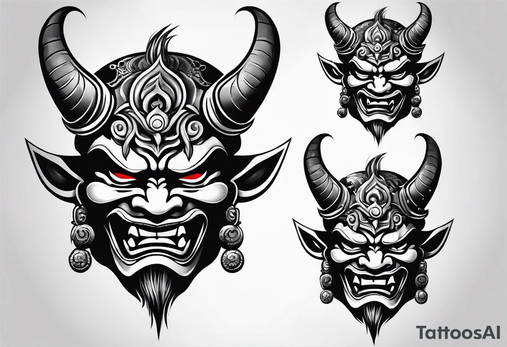 oni mask, small tattoo , arm tattoo idea