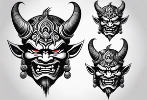 oni mask, small tattoo , arm tattoo idea