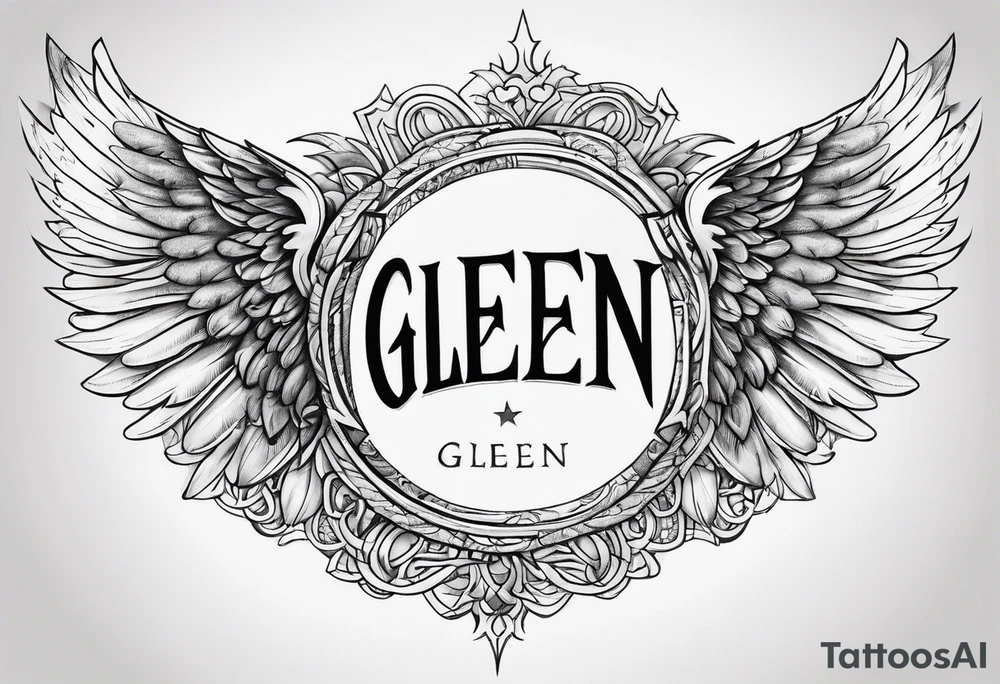 Angel Wings with the word Glenn in the middle tattoo idea