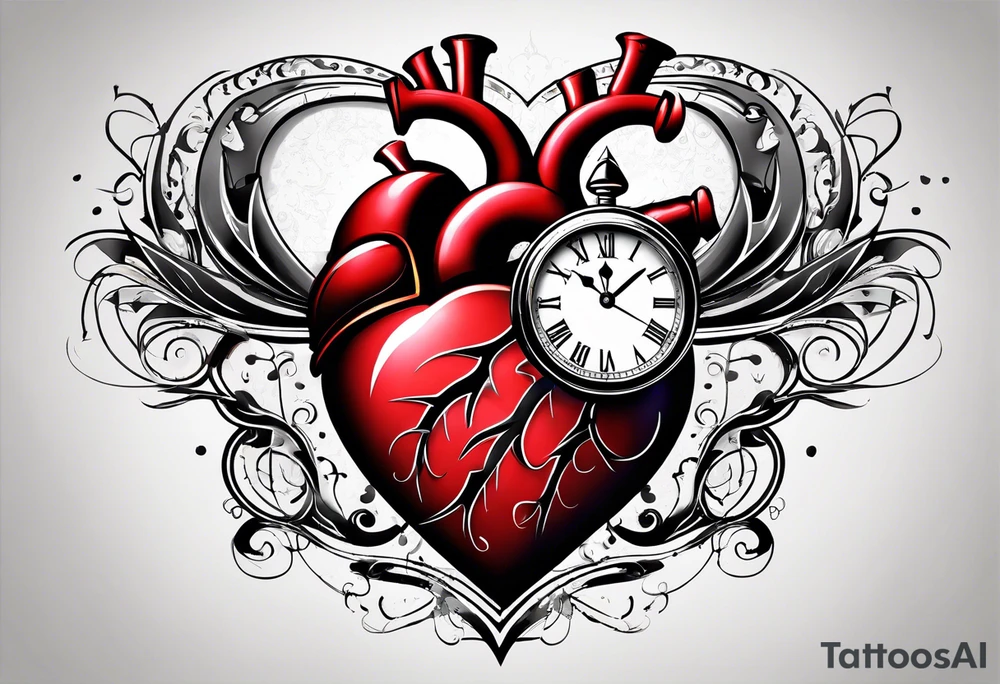 Heart with clock hands on 8 and 5 tattoo idea