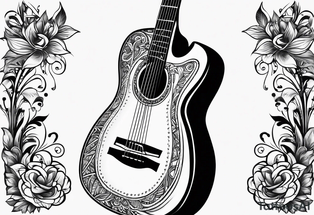 folk guitar on the calf tattoo idea