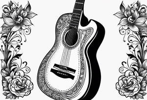 folk guitar on the calf tattoo idea
