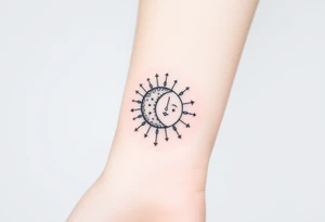 celestial sun and moon embrace with constellation patterns tattoo idea