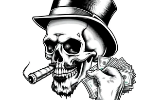 skull with mustache,a big cigar in his mouth,a top-hat on his head and alot of money in a hand. tattoo idea