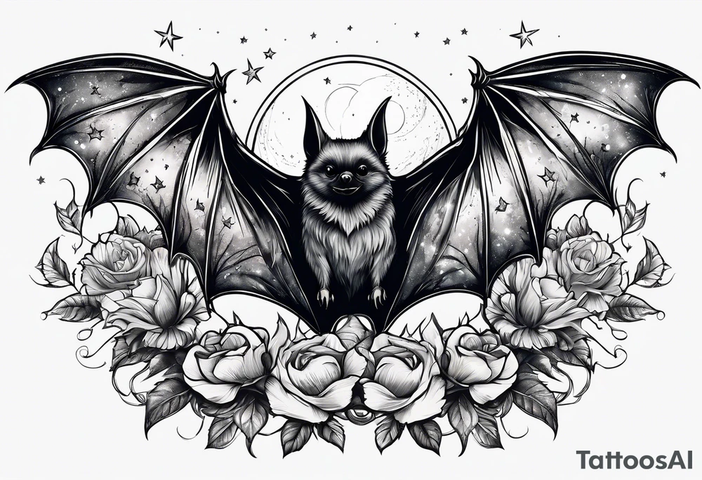 Fines flowers bat night sky tattoo idea
