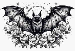 Fines flowers bat night sky tattoo idea