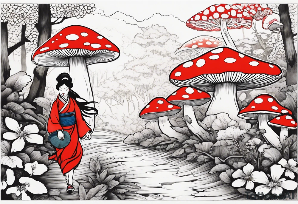 mushroom lady running naked in the woods tattoo idea