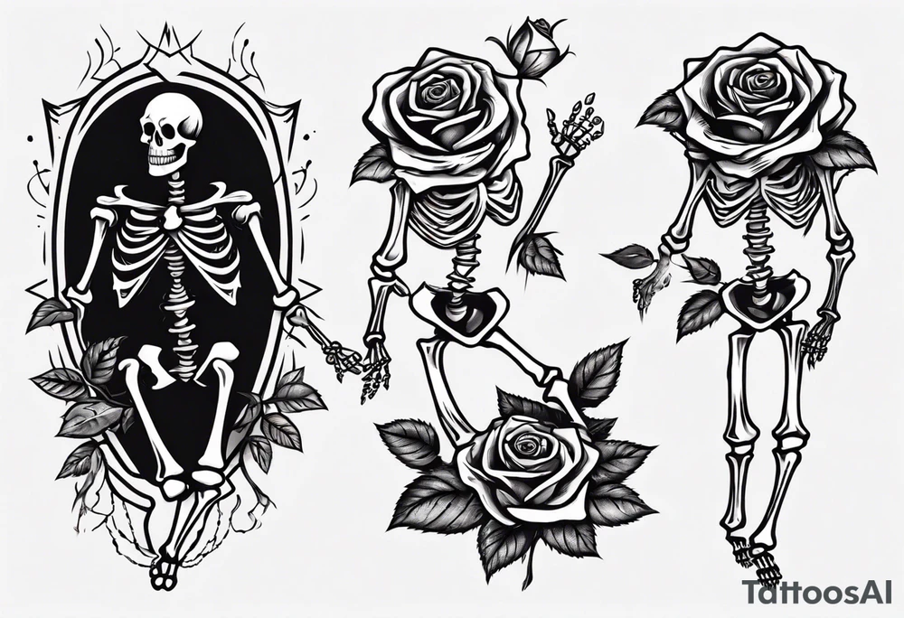 Dancing skeleton on a rose tattoo idea