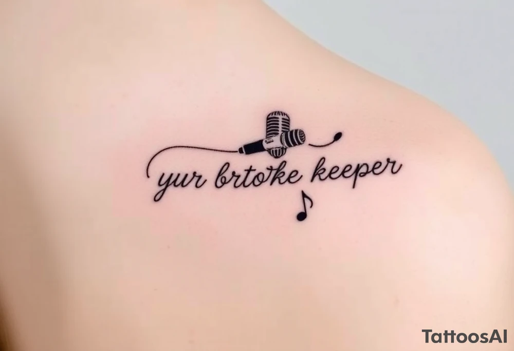 A microphone wire writing the words “My brothers keeper” and music notes tattoo idea