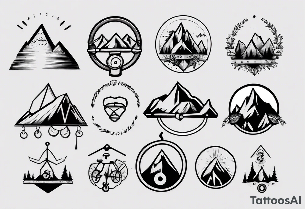 weights, cycle, mountain tattoo idea
