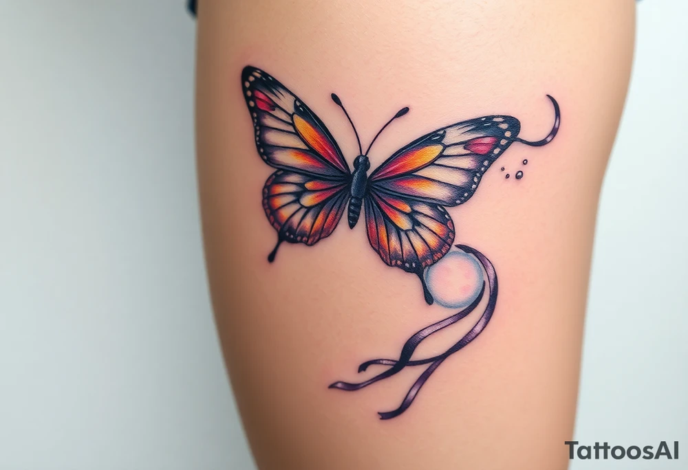 ethereal butterfly with flowing silk ribbons in moonlight tattoo idea