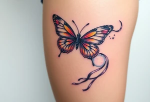 ethereal butterfly with flowing silk ribbons in moonlight tattoo idea