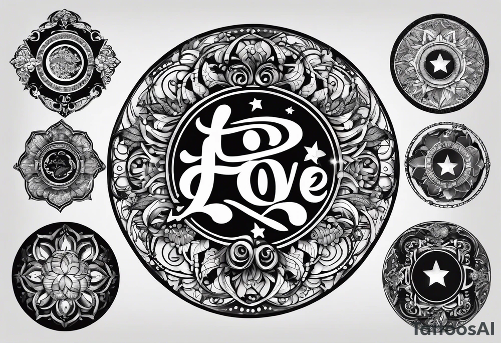 Base Design: circle for upper arm / shoulder. 

Add a tag in a stylized graffiti font with the word LOVE tattoo idea