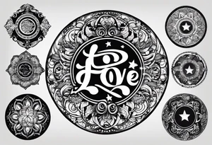 Base Design: circle for upper arm / shoulder. 

Add a tag in a stylized graffiti font with the word LOVE tattoo idea