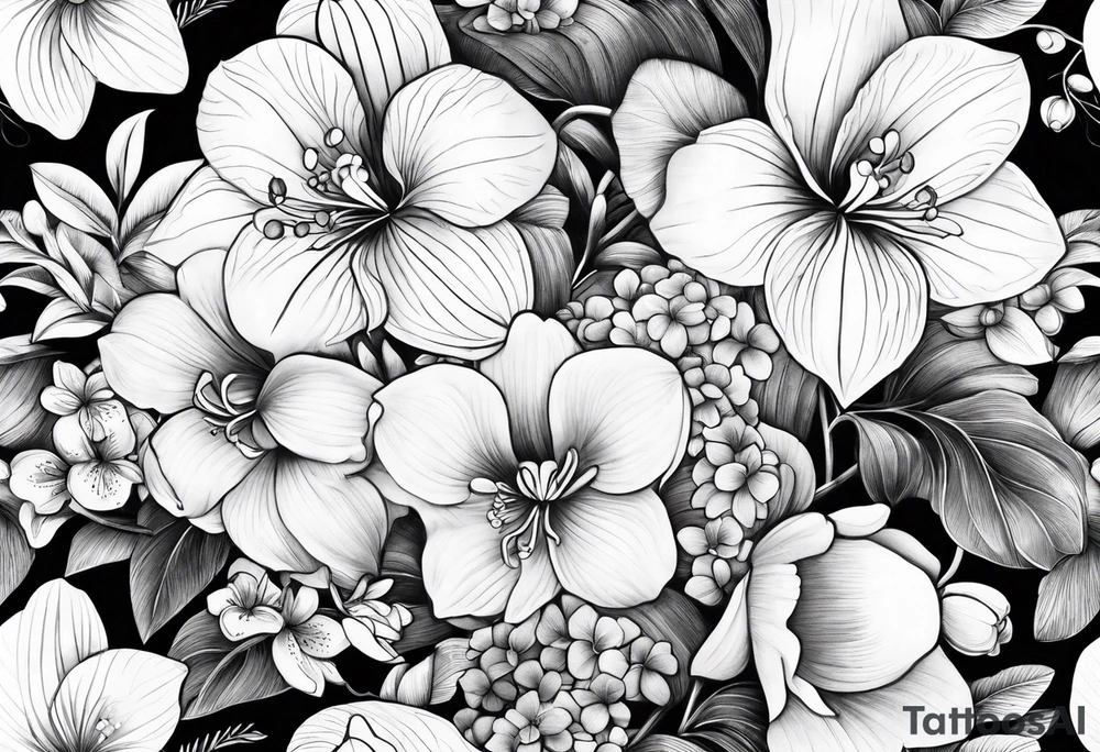 2 inch bouquet with hydrangeas and orchids tattoo idea 2 inch bouquet with hydrangeas and orchids tattoo idea