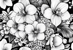 2 inch bouquet with hydrangeas and orchids tattoo idea